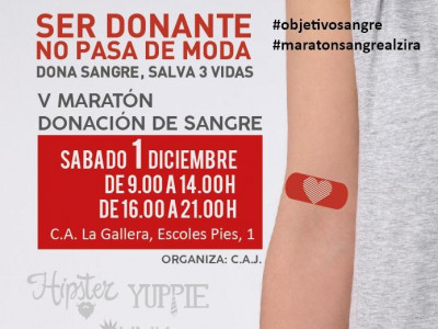 Cartel V Maratón de donación de sangre. Alzira
