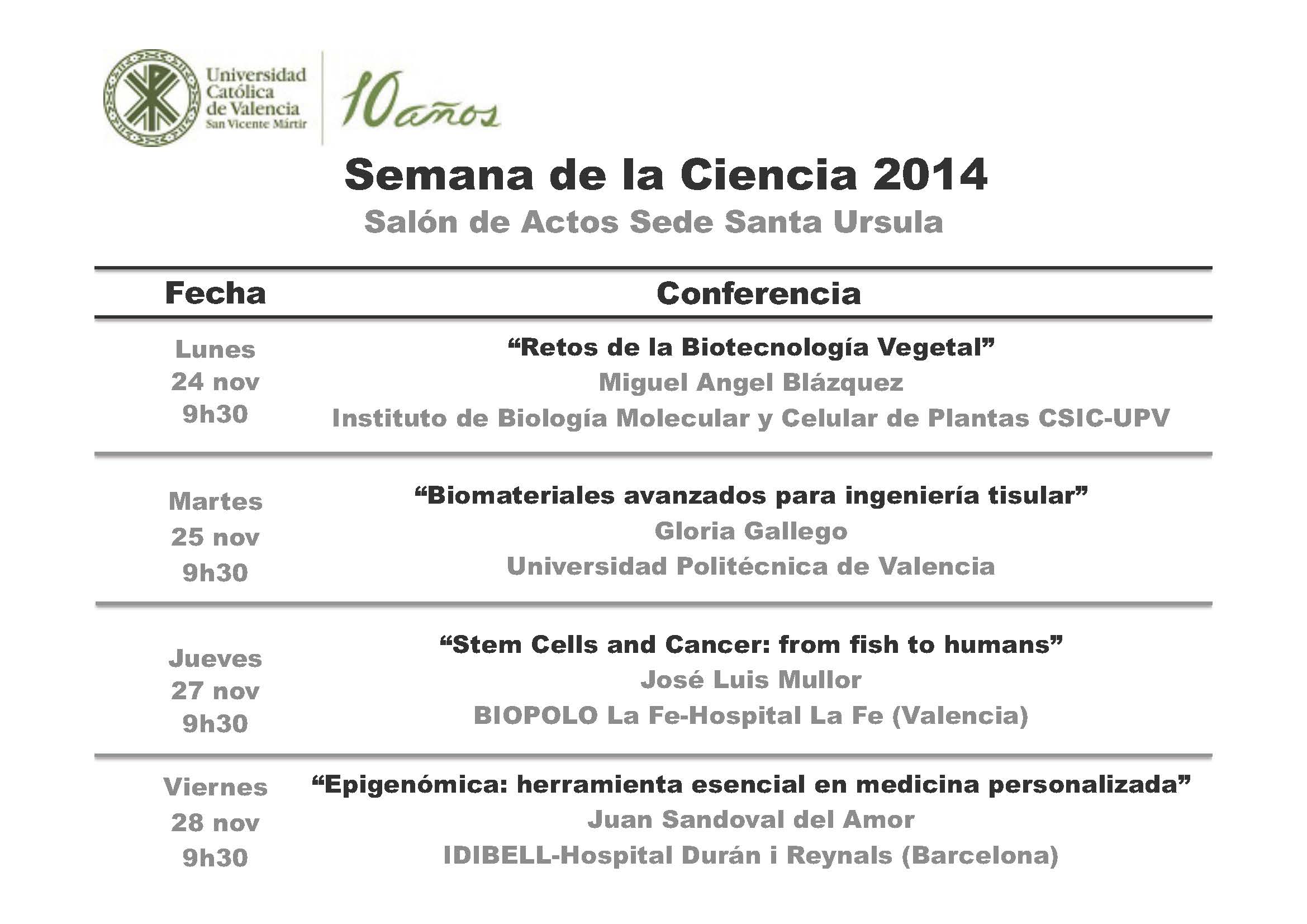 Cartel de la Semana de la Ciencia en la Universidad Católica de Valencia
